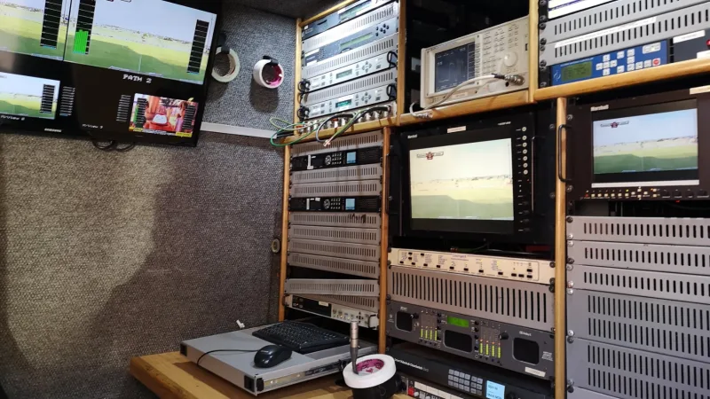 A satellite truck from years of travelling for live work.